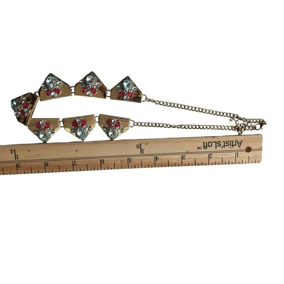 BaubleBar Necklace Rhinestone Blue and Pink Gold Tone Statement Signed Y2K - Picture 9 of 10